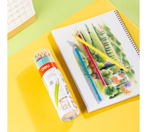 Карандаши цветные Deli EC112-24 Enovation трехгранные пластик 24цв. карт.тубус (24шт)