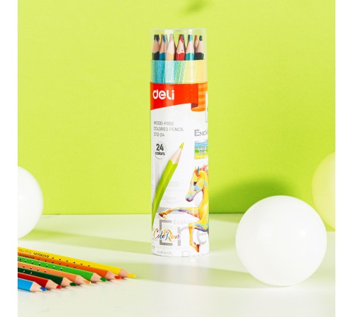 Карандаши цветные Deli EC112-24 Enovation трехгранные пластик 24цв. карт.тубус (24шт)