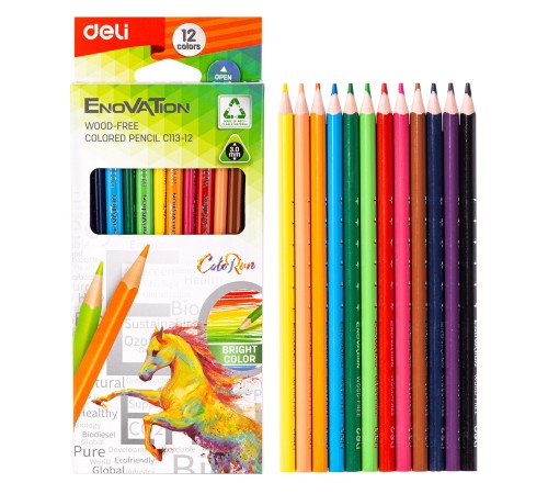 Карандаши цветные Deli EC113-12 Enovation трехгранные пластик 12цв. коробка/европод. (12шт)