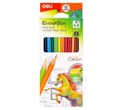 Карандаши цветные Deli EC113-12 Enovation трехгранные пластик 12цв. коробка/европод. (12шт)
