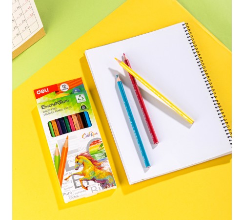 Карандаши цветные Deli EC113-12 Enovation трехгранные пластик 12цв. коробка/европод. (12шт)