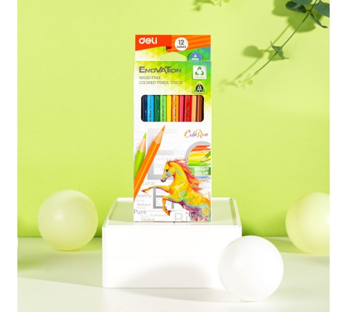 Карандаши цветные Deli EC113-12 Enovation трехгранные пластик 12цв. коробка/европод. (12шт)