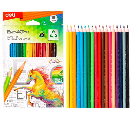 Карандаши цветные Deli EC113-18 Enovation трехгранные пластик 18цв. коробка/европод. (18шт)