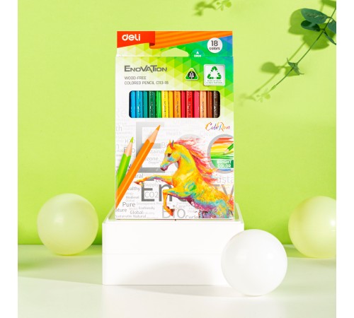 Карандаши цветные Deli EC113-18 Enovation трехгранные пластик 18цв. коробка/европод. (18шт)