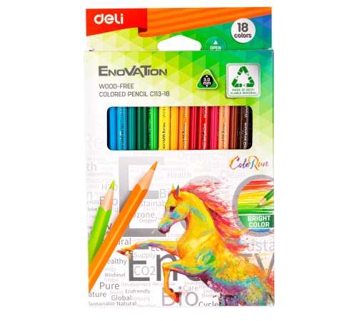 Карандаши цветные Deli EC113-18 Enovation трехгранные пластик 18цв. коробка/европод. (18шт)