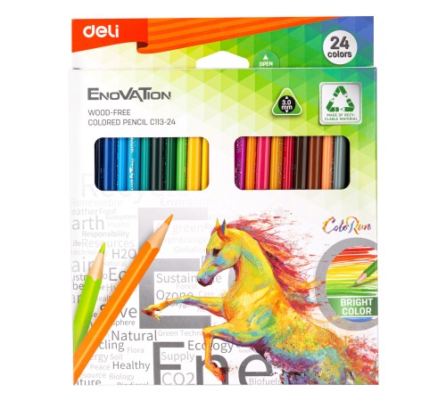 Карандаши цветные Deli EC113-24 Enovation трехгранные пластик 24цв. коробка/европод. (24шт)