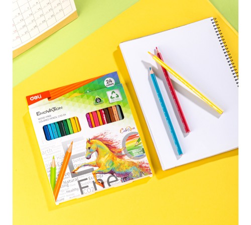 Карандаши цветные Deli EC113-24 Enovation трехгранные пластик 24цв. коробка/европод. (24шт)