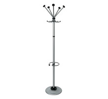 Вешалка напольная Бюрократ Квинтет ТМК-2 КВИНТЕТ ТМК-2/METALLIC серебристый основание круг наконечники черный крючки двойные для верхней одежды метал.