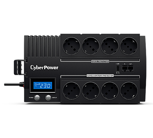 ИБП CyberPower BR700ELCD, Line-Interactive, 700VA/420W, 8 Schuko розеток, USB&USB Charger, RJ11/RJ45, LCD дисплей, Black, 0.23х0.33х0.2м., 6.2кг. CyberPower BR700ELCD