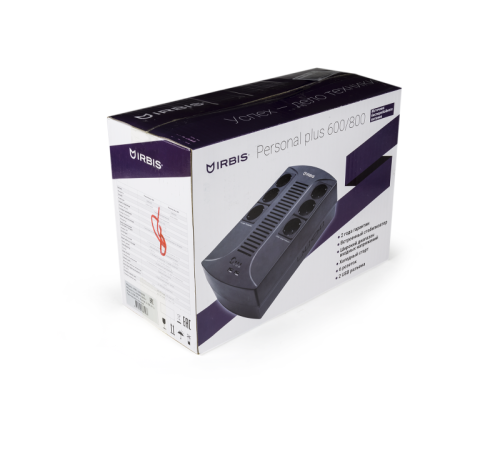 Источник бесперебойного питания IRBIS UPS Personal plus  600VA/360W, Line-Interactive, AVR, 6xSchuko outlets(3 Surge & 3 batt.), 2 USB charger, 2 year warranty (ISBR600E)
