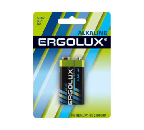 Батарея Ergolux Alkaline 6LR61 BL-1 9V 600mAh (1шт) блистер