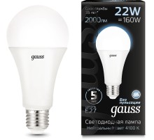Лампа светодиодная Gauss 22Вт цок.:E27 шар 220B 4100K св.свеч.бел.нейт. A70 (упак.:10шт) (102502222)