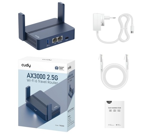 Маршрутизатор Cudy TR3000, AX3000, 2,5 Гбит/с (WAN) + 1 Гбит/с (LAN)1 USB3.0, MU-MIMO, Mesh (TR3000)