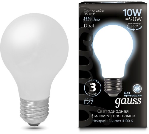 Лампа светодиодная Gauss 10Вт цок.:E27 шар 220B 4100K св.свеч.бел.нейт. A60 (упак.:10шт) (102202210) Лампа светодиодная Gauss 10Вт цок.:E27 шар 220B 4100K св.свеч.бел.нейт. A60 (упак.:10шт) (102202210)