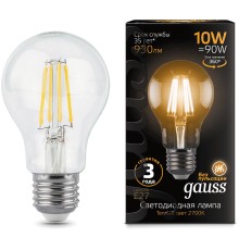 Лампа филам. Gauss 10Вт цок.:E27 шар 220B 2700K св.свеч.бел.теп. A60 (упак.:10шт) (102802110)