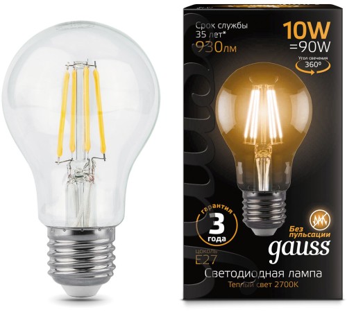 Лампа филам. Gauss 10Вт цок.:E27 шар 220B 2700K св.свеч.бел.теп. A60 (упак.:10шт) (102802110) Лампа филам. Gauss 10Вт цок.:E27 шар 220B 2700K св.свеч.бел.теп. A60 (упак.:10шт) (102802110)