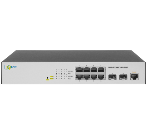 Управляемый Web Smart POE коммутатор уровня 2, 8 портов 10/100/1000BaseT, 2 порта 100/1000BaseX (SFP). POE 100W (SNR-S2200G-8T-POE)