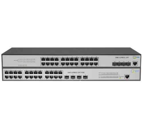 Управляемый гигабитный POE коммутатор уровня 2, 24 порта 10/100/1000Base-T с поддержкой PoE, 4 порта 100/1000BASE-X (SFP), бюджет POE 370W (SNR-S2982G-24T-POE-E)