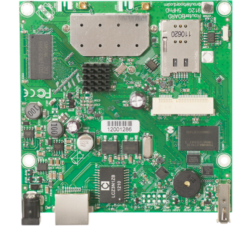 Точка доступа MikroTik RouterBOARD 912UAG with 600Mhz Atheros CPU, 64MB RAM, 1xGigabit LAN, USB, miniPCIe, built-in 5Ghz 802.11a/n 2x2 two chain wireless, 2xMMCX connectors, RouterOS L4 (RB912UAG-5HPnD)