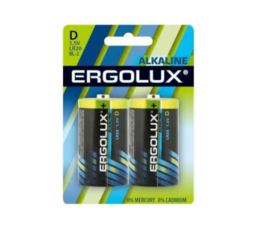 Батарея Ergolux Alkaline LR20 BL-2 D 21000mAh (2шт) блистер