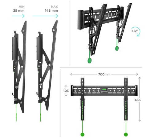 Кронштейн для телевизора Onkron TM6 черный 43"-85" макс.68кг настенный наклон