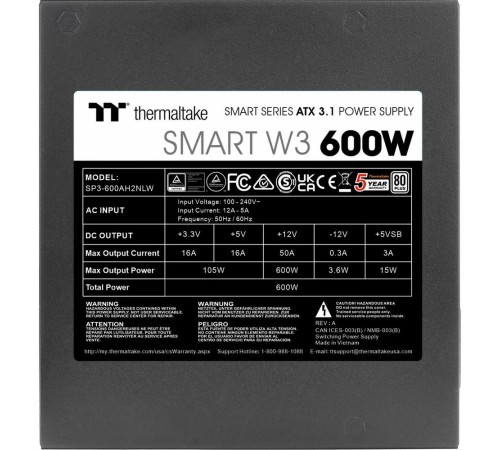 Блок питания ПК Thermaltake Smart W3 600