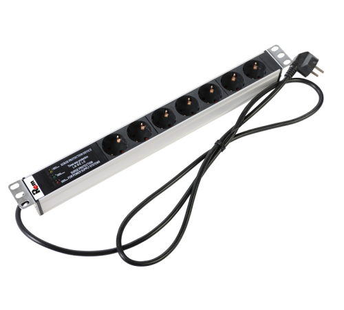 Блок розеток Rem-16 с фил. и инд., 7 Schuko, 16 A, алюм., 19", шнур 3 м (R-16-7S-FI-440-3)
