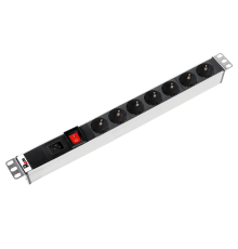 Блок розеток Rem-16 с выкл., 7 Schuko, вход IEC 60320 C20, 16 A, алюм., 19" (R-16-7S-V-440)