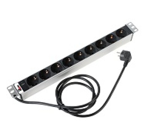 Блок розеток Rem-16 с инд., 9 Schuko, 16 A, алюм., 19", шнур 3 м (R-16-9S-I-440-3)