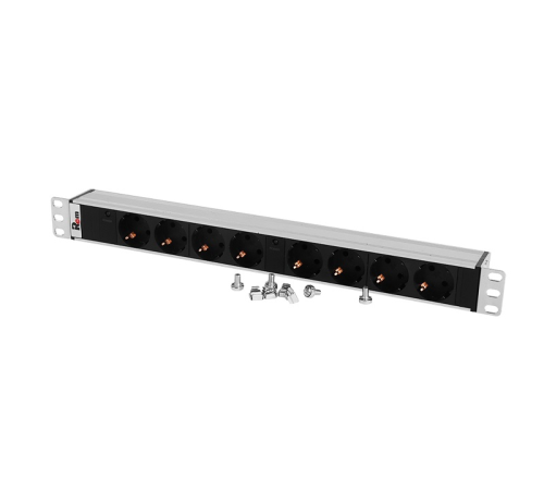 Блок розеток Rem-32 с инд., 8 Schuko, 32A, алюм., 19", колодка (R-32-8S-I-440-K)