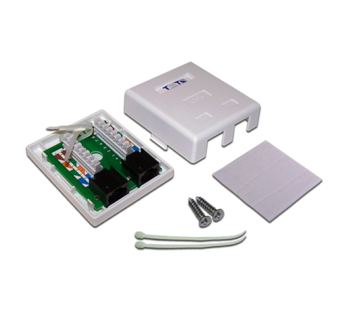 Настенная розетка, 2 порта RJ-45 категории 6, UTP, белая (TWT-SM2-4545/6-WH)