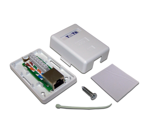 Настенная розетка, 1 порт RJ-45 категории 6, STP, белая (TWT-SM1-45/S6-WH)