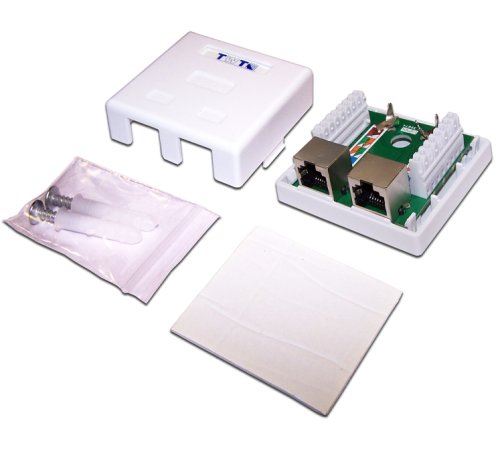 Настенная розетка, 2 порта RJ-45 категории 5е, STP, белая (TWT-SM2-4545/S-WH)