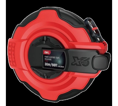 Мерная лента Deli DL9930Y 30м x 14,5мм, ударопрочный корпус с резиновыми вставками, полотно из стекловолокна и ПВХ, увеличенная скорость сматывания ленты