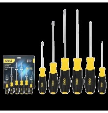 Набор отверток Deli DL630006N 6шт SL5x75 + SL5x100 + SL6x150 + PH1x75 + PH1x100 + PH2x150 сталь Cr-V, двухкомпонентная прорезиненная рукоять