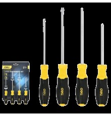 Набор отверток Deli DL630004N 4шт SL5x100 + SL6x150 + PH1x100 + PH2x150 сталь Cr-V, двухкомпонентная прорезиненная рукоять