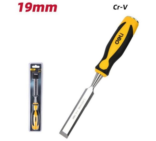 Стамеска плоская Deli DL6219-E1 ширина 19мм, длина 140мм, CrV, прорезиненная рукоять Стамеска плоская Deli DL6219-E1 ширина 19мм, длина 140мм, CrV, прорезиненная рукоять