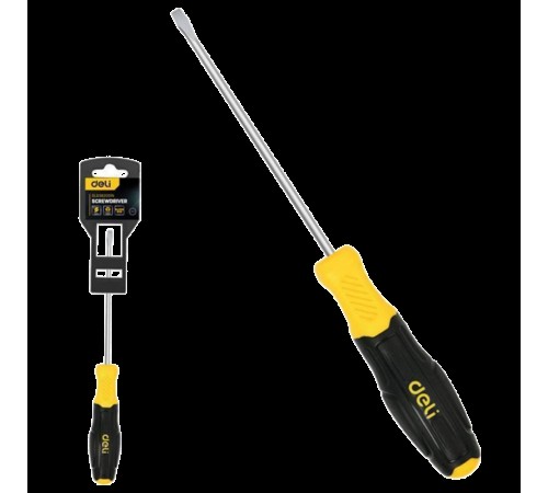 Шлицевая отвертка Deli DL6382001N 8х200мм сталь Cr-V, двухкомпонентная прорезиненная рукоять