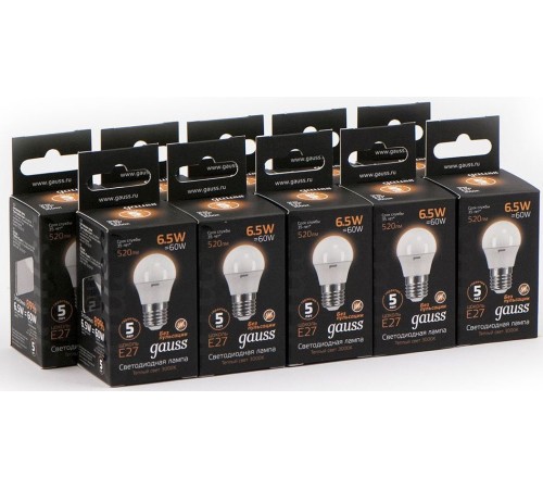 Лампа светодиодная Gauss Black 6.5Вт цок.:E27 шар 220B 3000K св.свеч.бел.теп. G45 (упак.:10шт) (105102107) Лампа светодиодная Gauss Black 6.5Вт цок.:E27 шар 220B 3000K св.свеч.бел.теп. G45 (упак.:10шт) (105102107)