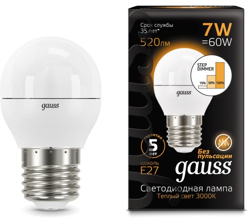Лампа светодиодная Gauss Black 6.5Вт цок.:E27 шар 220B 3000K св.свеч.бел.теп. G45 (упак.:10шт) (105102107) Лампа светодиодная Gauss Black 6.5Вт цок.:E27 шар 220B 3000K св.свеч.бел.теп. G45 (упак.:10шт) (105102107)