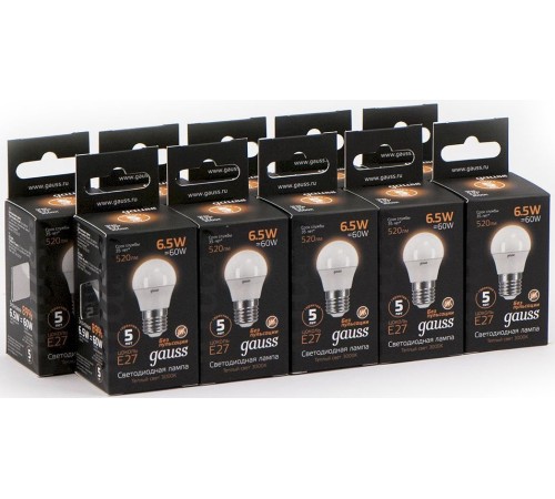 Лампа светодиодная Gauss Black 6.5Вт цок.:E27 шар 220B 3000K св.свеч.бел.теп. G45 (упак.:10шт) (105102107) Лампа светодиодная Gauss Black 6.5Вт цок.:E27 шар 220B 3000K св.свеч.бел.теп. G45 (упак.:10шт) (105102107)