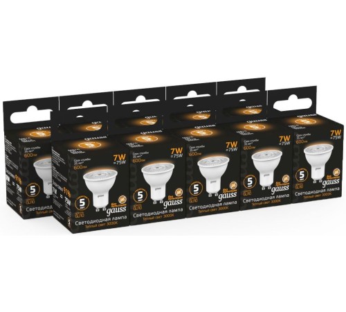 Лампа светодиодная Gauss Black 7Вт цок.:GU10 рефлектор 220B 3000K св.свеч.бел.теп. MR16 (упак.:10шт) (101506107) Лампа светодиодная Gauss Black 7Вт цок.:GU10 рефлектор 220B 3000K св.свеч.бел.теп. MR16 (упак.:10шт) (101506107)