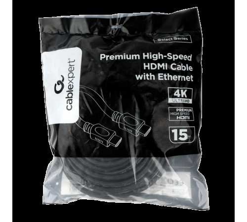 Кабель HDMI Cablexpert CC-HDMI4L-15M, 15м, v2.0, 19M/19M, серия Light, черный, позол.разъемы, экран, пакет