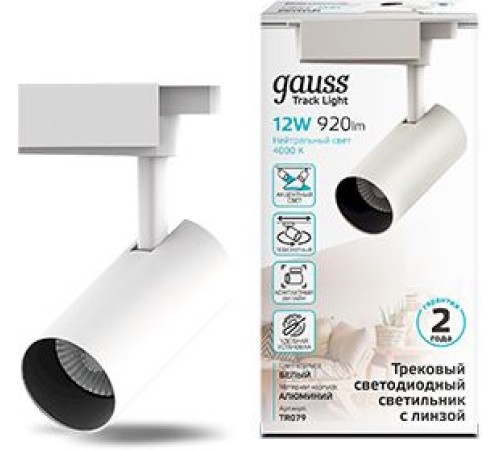 Система трековая Gauss TR079 12Вт 4000K цв.св.:белый нейтральный белый Система трековая Gauss TR079 12Вт 4000K цв.св.:белый нейтральный белый