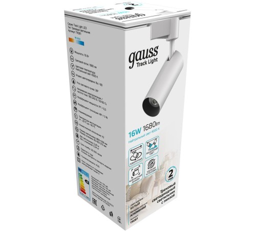 Система трековая Gauss TR081 16Вт 4000K цв.св.:белый нейтральный белый Система трековая Gauss TR081 16Вт 4000K цв.св.:белый нейтральный белый