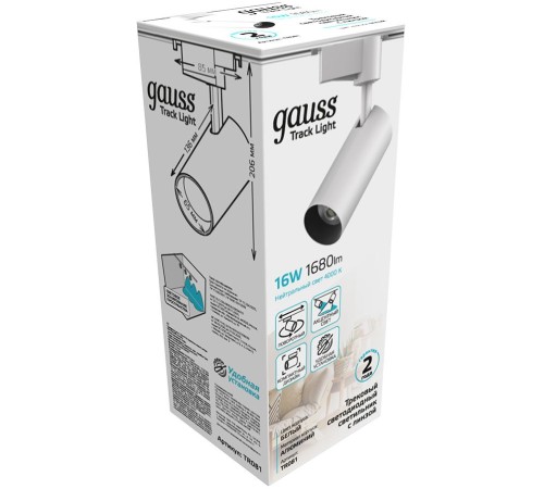 Система трековая Gauss TR081 16Вт 4000K цв.св.:белый нейтральный белый Система трековая Gauss TR081 16Вт 4000K цв.св.:белый нейтральный белый