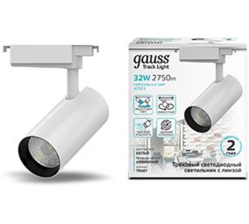 Система трековая Gauss TR087 32Вт 4000K цв.св.:белый нейтральный белый Система трековая Gauss TR087 32Вт 4000K цв.св.:белый нейтральный белый