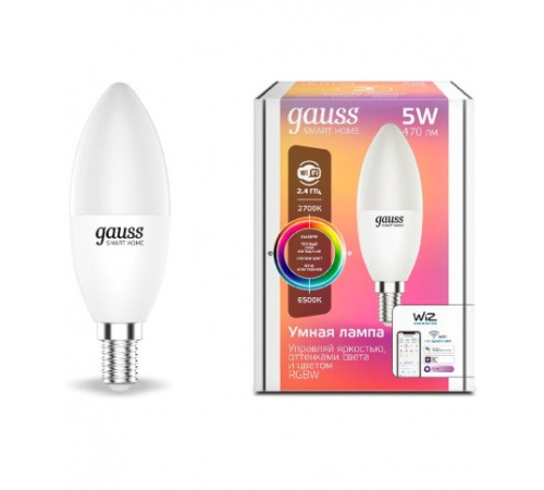 Умная лампа Gauss IoT Smart Home E14 5Вт 470lm Wi-Fi (упак.:1шт) (1190112) Умная лампа Gauss IoT Smart Home E14 5Вт 470lm Wi-Fi (упак.:1шт) (1190112)