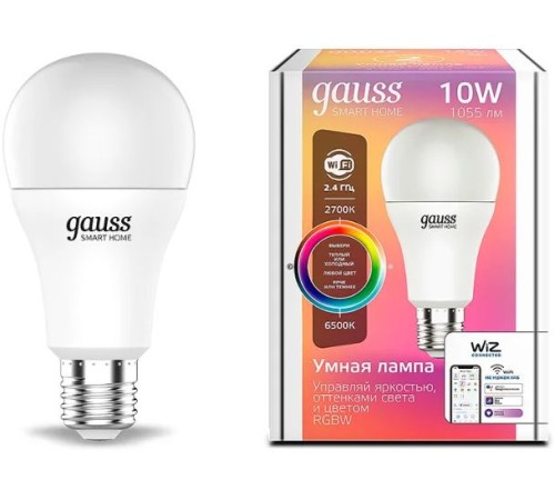 Умная лампа Gauss IoT Smart Home E27 10Вт 1055lm Wi-Fi (упак.:1шт) (1180112)