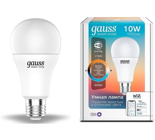 Умная лампа Gauss IoT Smart Home E27 10Вт 1055lm Wi-Fi (упак.:1шт) (1080112) Умная лампа Gauss IoT Smart Home E27 10Вт 1055lm Wi-Fi (упак.:1шт) (1080112)